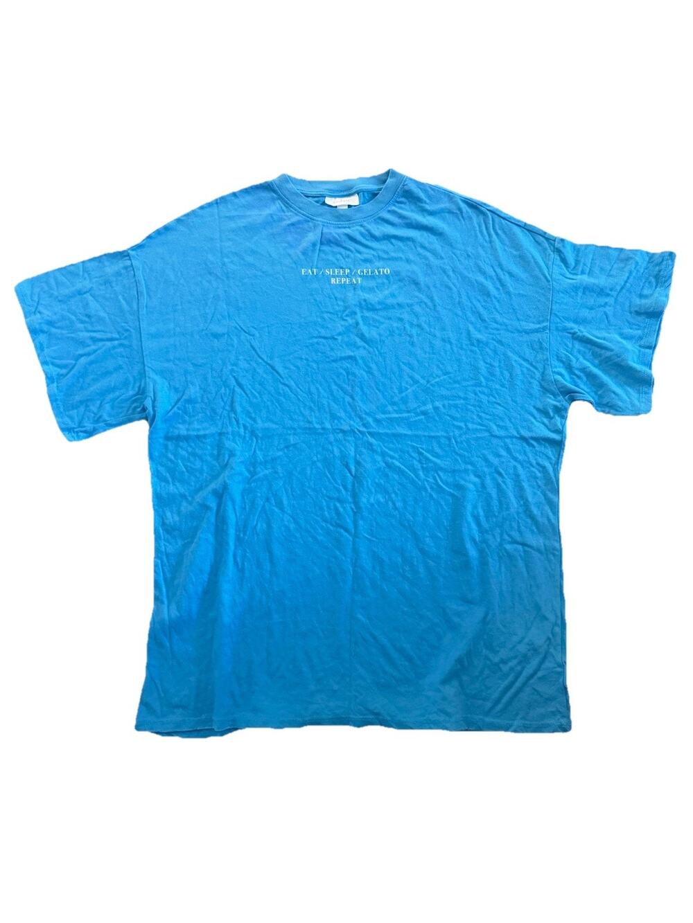 NWT Colsie L Blue Oversized Graphic T Shirt Eat Sleep Gelato Repeat Casual Tee